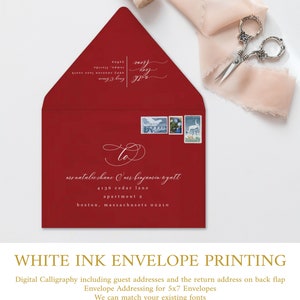 Black or white ink 5x7 envelope printing - choose your envelope color: Navy, Black, Green, Red,