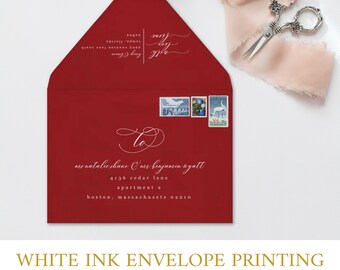 Black or white ink 5x7 envelope printing - choose your envelope color: Navy, Black, Green, Red,