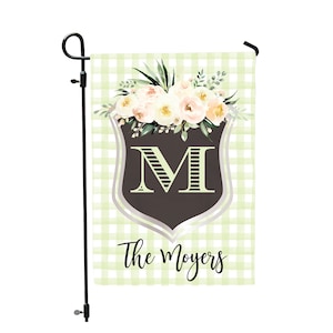 Spring Garden Flag, Spring Garden Flag, Summer Garden Flag, Porch Decor, Entry Flag, Yard Decor, Housewarming Gift, Floral Crest with Name
