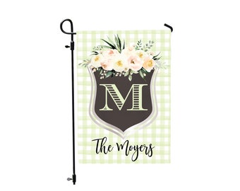 Spring Garden Flag, Spring Garden Flag, Summer Garden Flag, Porch Decor, Entry Flag, Yard Decor, Housewarming Gift, Floral Crest with Name