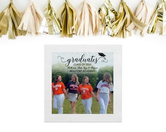 Photo Graduation Napkins | Full Color Personalized Napkins | Class of 2026 Custom Picture Grad Party Decor | Cocktail & Beverage