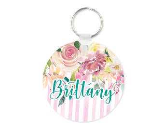 Pink Flower Name Key chain, Personalised Photo Keyring, Custom Image Keyring, Photo Keychain, Custom Photo Keyring, Engagement Keyring