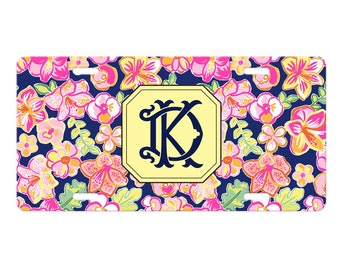 Personalized Pink Preppy License Plate - Monogram License Plate - Custom Front License Plate -Personalized Floral Car Accessories for Women