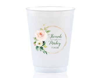 Custom Watercolor Monogram Full Color Shatterproof Cups, Engagement Photo Cups, Wedding Monogram Frost Flex Cups, Full Color Wedding Cups