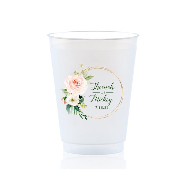 Custom Watercolor Monogram Full Color Shatterproof Cups, Engagement Photo Cups, Wedding Monogram Frost Flex Cups, Full Color Wedding Cups