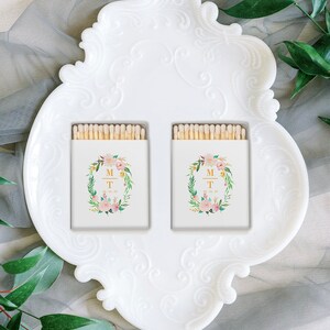 Floral Design Handwritten Matchboxes - Monogram Floral Design Matchboxes, Custom Pink Floral Monogram matches