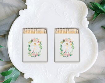 Floral Design Handwritten Matchboxes - Monogram Floral Design Matchboxes, Custom Pink Floral Monogram matches