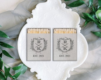 Wreath Design Custom Matchboxes, Single Initial Wedding Matches, Personalized Wedding Matchboxes, Custom Sparkler Matches, Cigar Matches