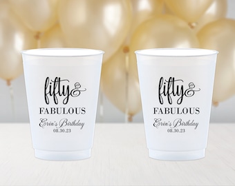 50 & Fabulous Shatterproof Cups, 50th Birthday Cup, 50th Birthday Party, Frosted Cups, Personalized Cups, Custom Cups, Birthday Decor