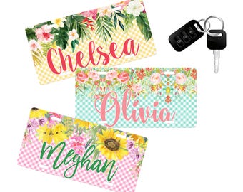 Green Monogram License Plate - Custom License Plate - Monogram License Plate Frame - Floral License Plate - Sunflowers, Tropical, Lilly