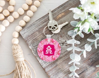 Pink Crab Monogram Keychain ~ Personalized Keychain ~ Floral Keychain  ~ Key Chain ~ Custom Keychain ~ Key Tag ~ Sweet Sixteen Gift