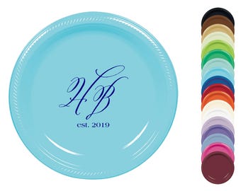 Custom Logo or Monogram Plastic Plates – Personalized Disposable Plates for Corporate Events or Branded Parties – 7” or 10”