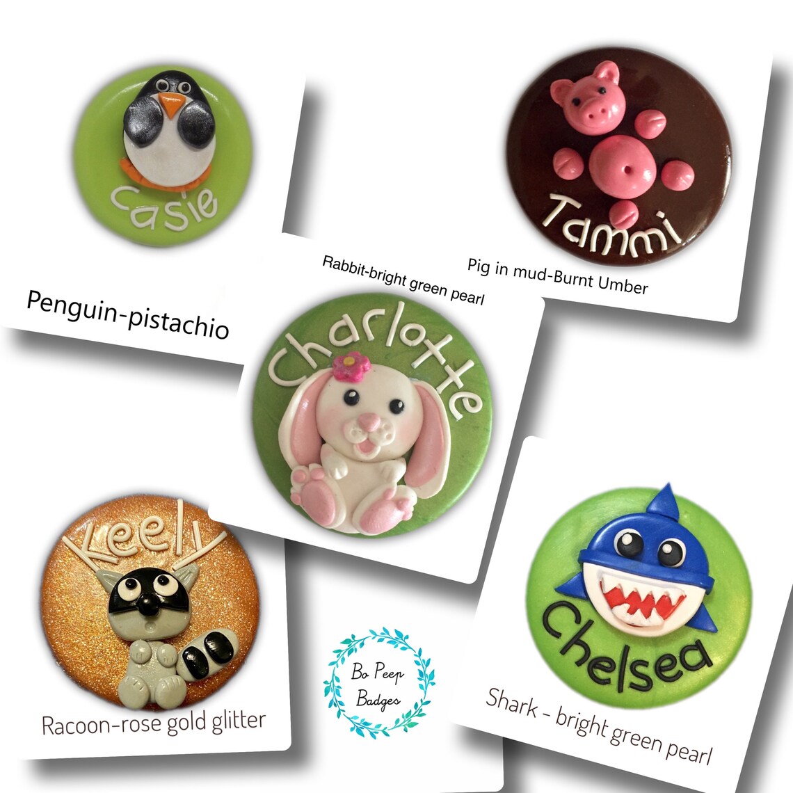 Personalised handmade polymer clay name badge ANIMALS Etsy