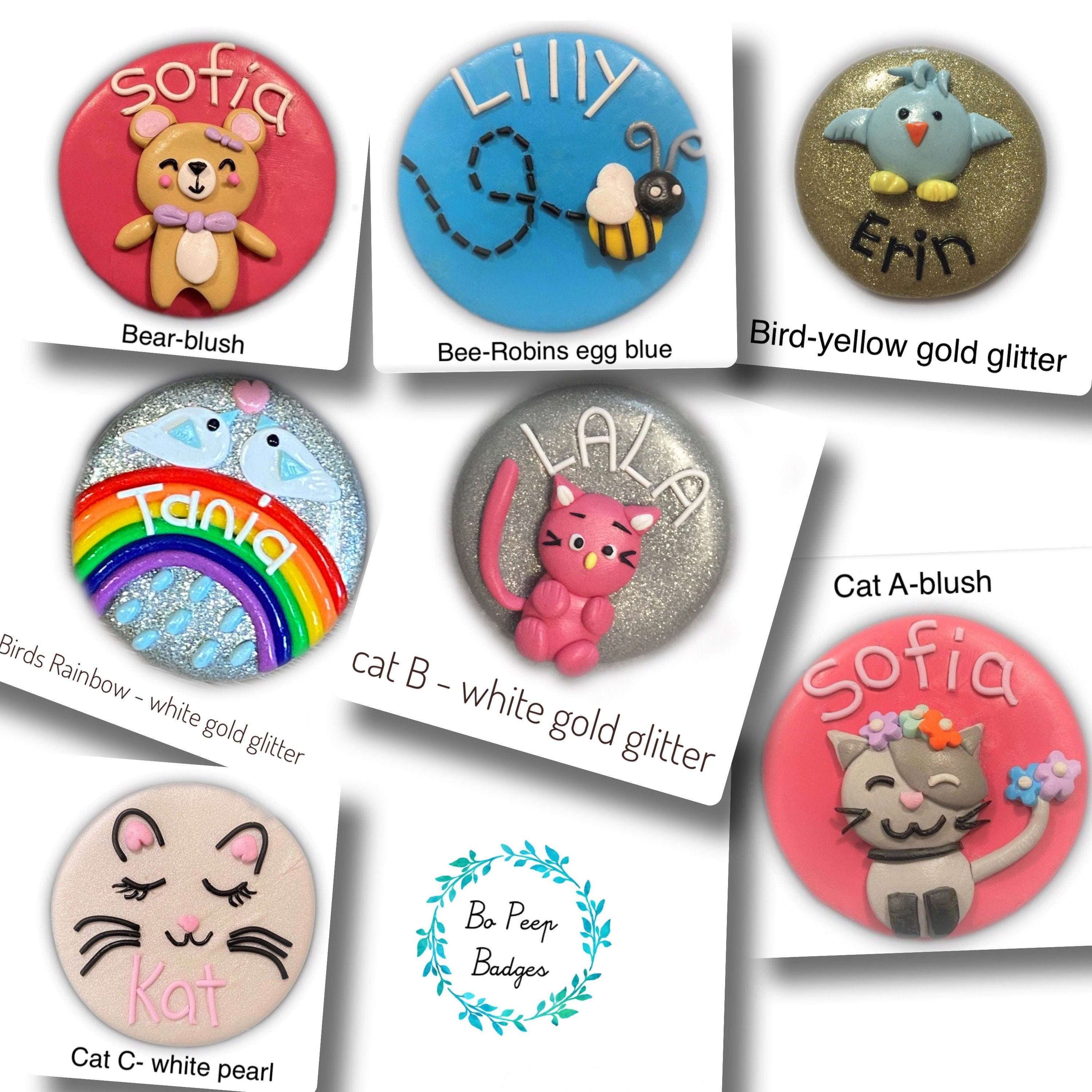 Personalised handmade polymer clay name badge ANIMALS Etsy