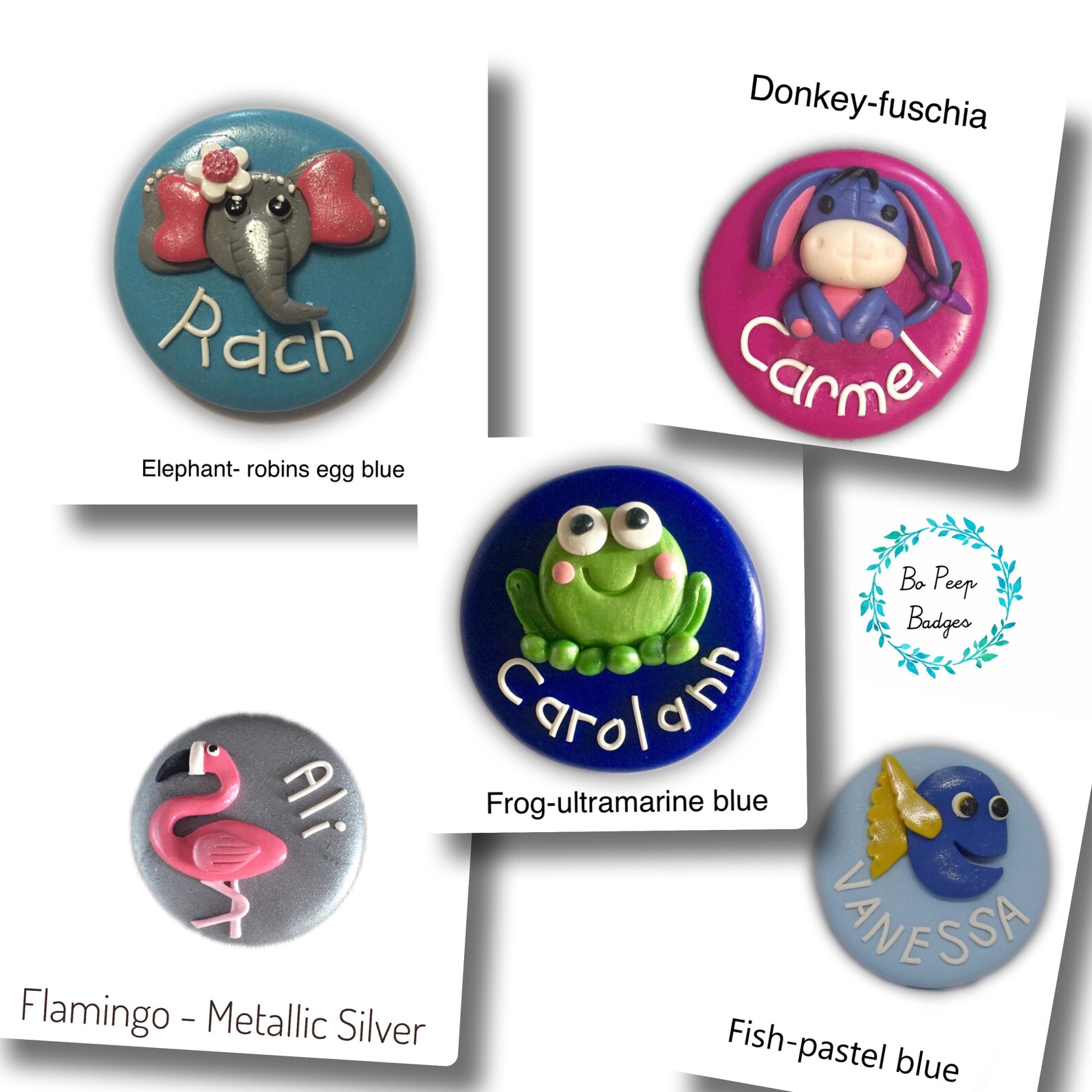 Personalised handmade polymer clay name badge ANIMALS Etsy