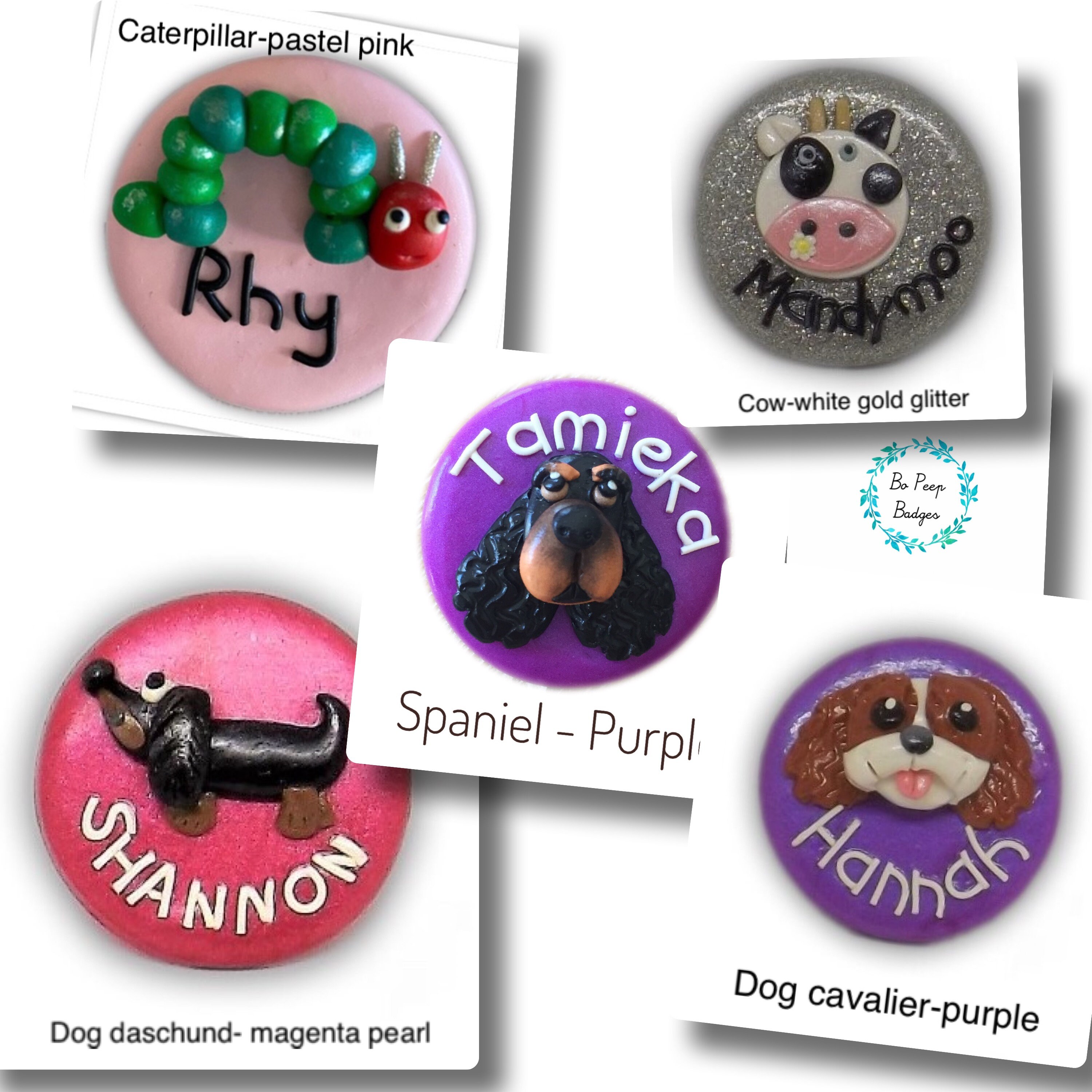 Personalised handmade polymer clay name badge ANIMALS Etsy