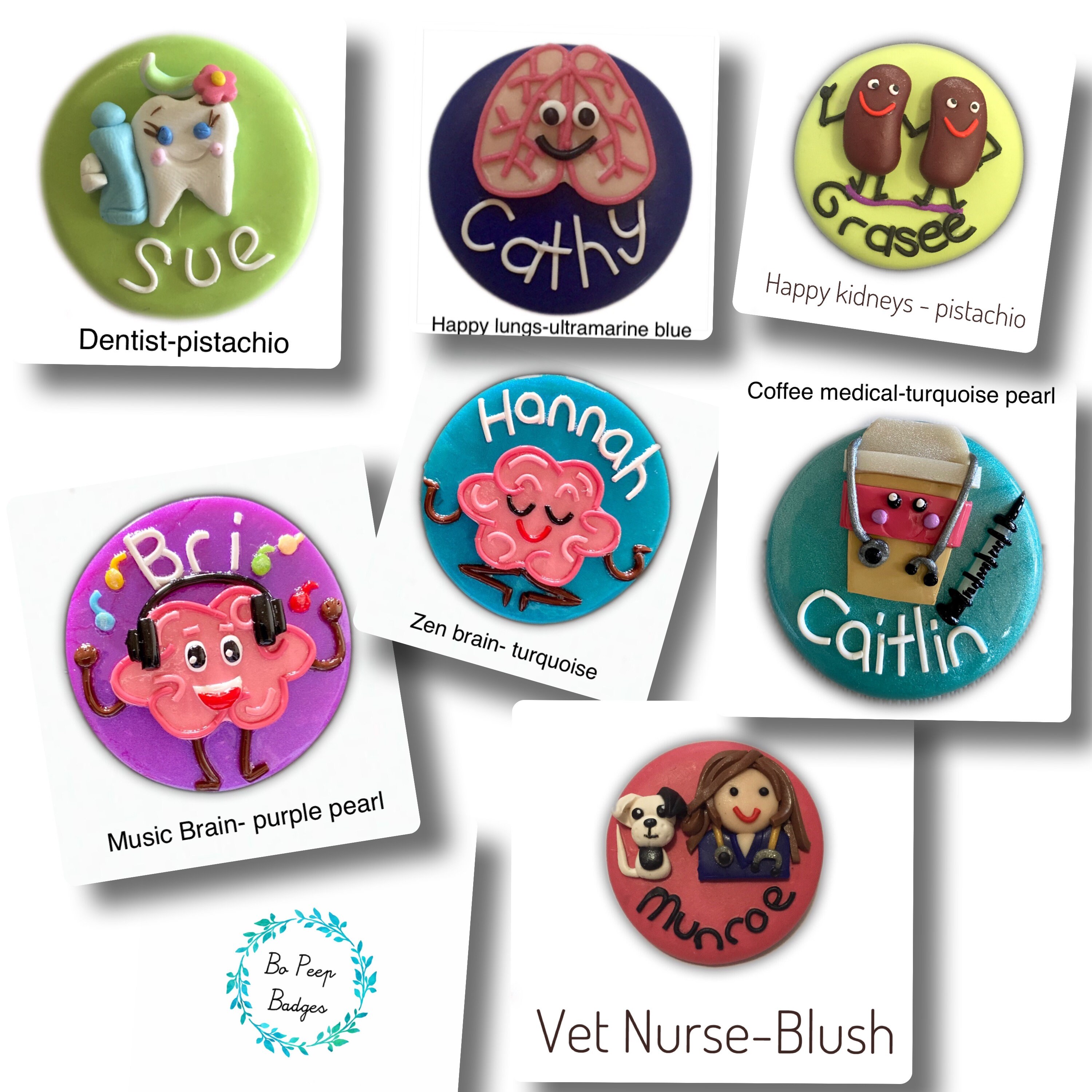 Personalised handmade polymer clay name badge Nurse Hospital Etsy