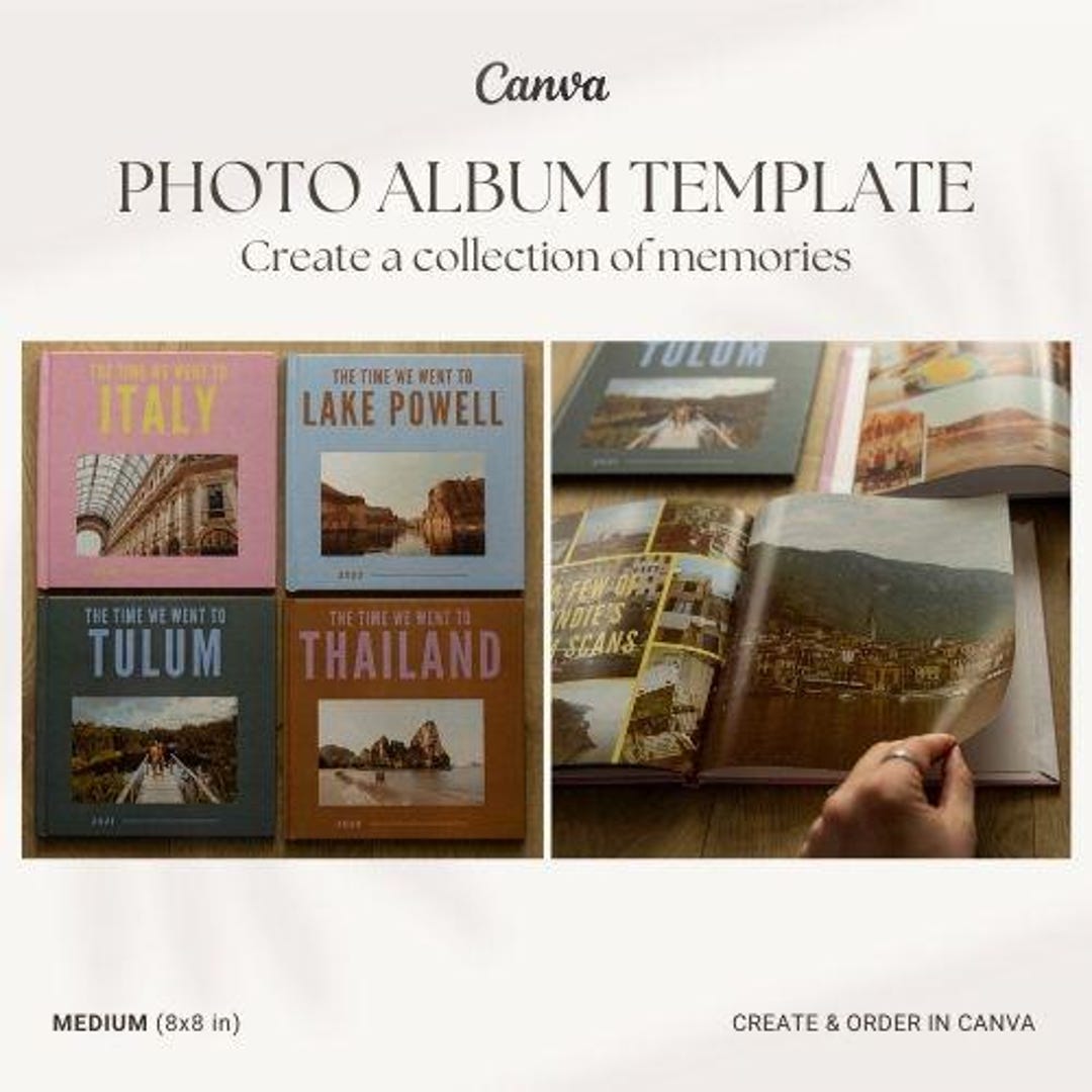Travel Photo Album Canva Template | 8x8 Square Memory Book (digital ...