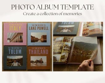 Travel Photo Album Canva Template | 8x8 Square Memory Book (Digital Download)