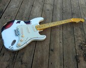Select Alder Heavy Relic Vintage white sunburst STrat Guitar body fits OEM 2 3 16th pocket Nitrocellulose light finish for Fender project
