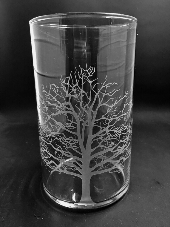Fall Decor Candle Glass Candle Holder Hurricane Glass Candle Holder  Sandblasted Candle Holder Sandblasted With Tree Etched Glass 