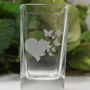 Shot Glass Etched Shot Glass Heart and Butterflies Etched Shot Glass image 1