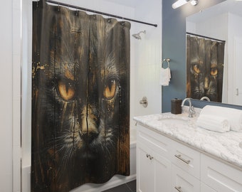 Shower Curtain, Boho Shower Curtain, Cat Shower Curtain, Retro Shower Curtain