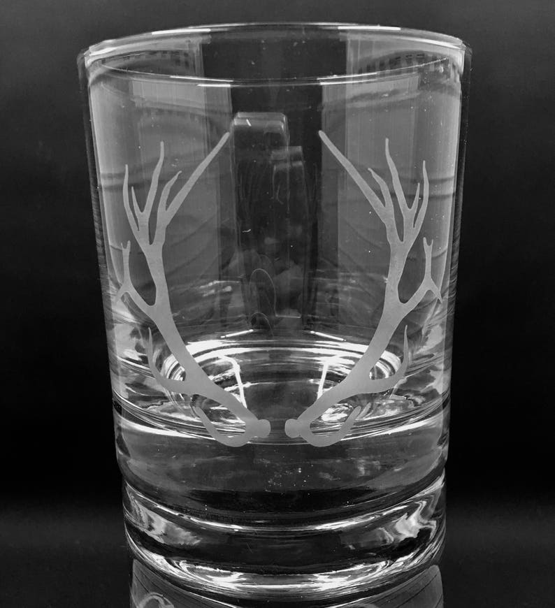 Whiskey Glass Etched Whiskey Glasses Deer Rack Rocks Etsy