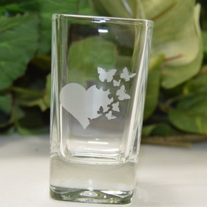 Shot Glass Etched Shot Glass Heart and Butterflies Etched Shot Glass image 2