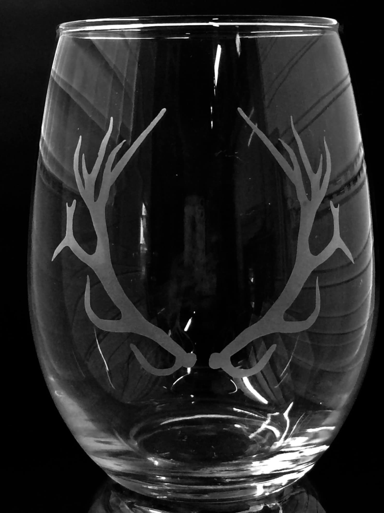 Stemless Wine Glasses Etched Wine Glasses Deer Rack Wine Etsy