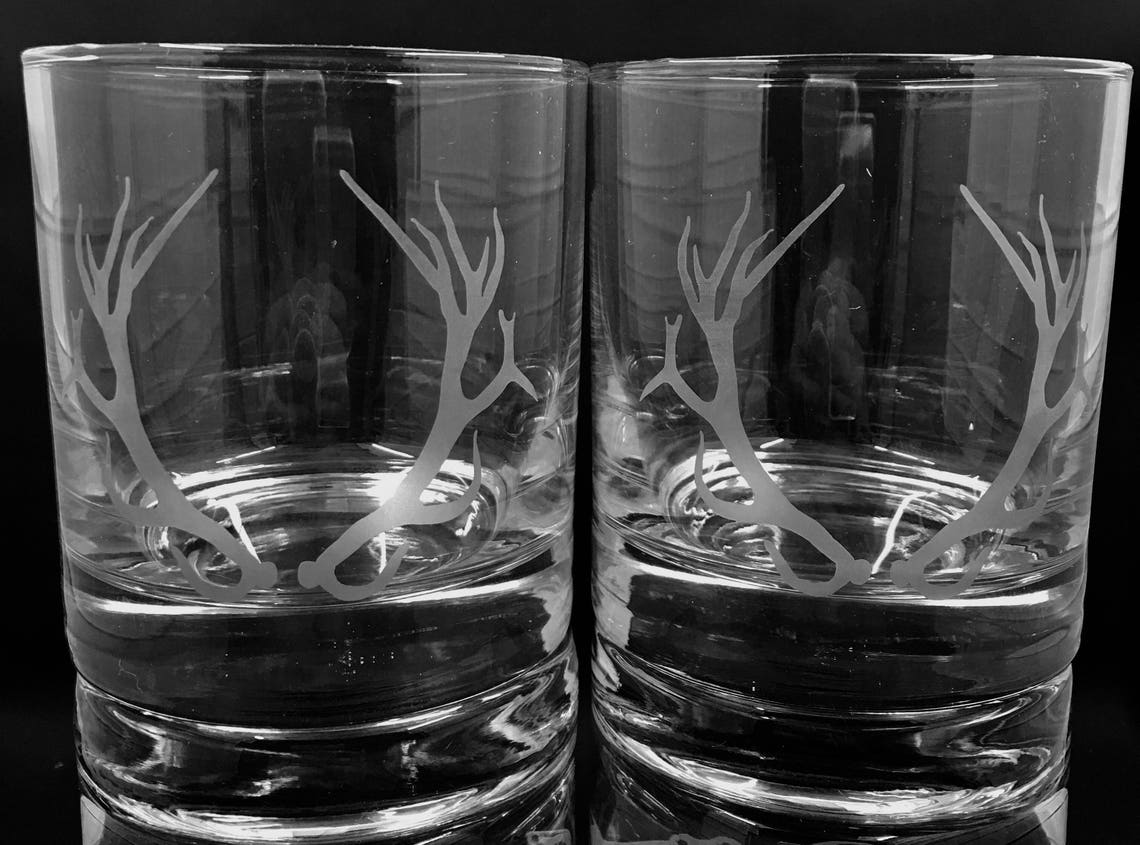 Whiskey Glass Etched Whiskey Glasses Deer Rack Rocks Etsy