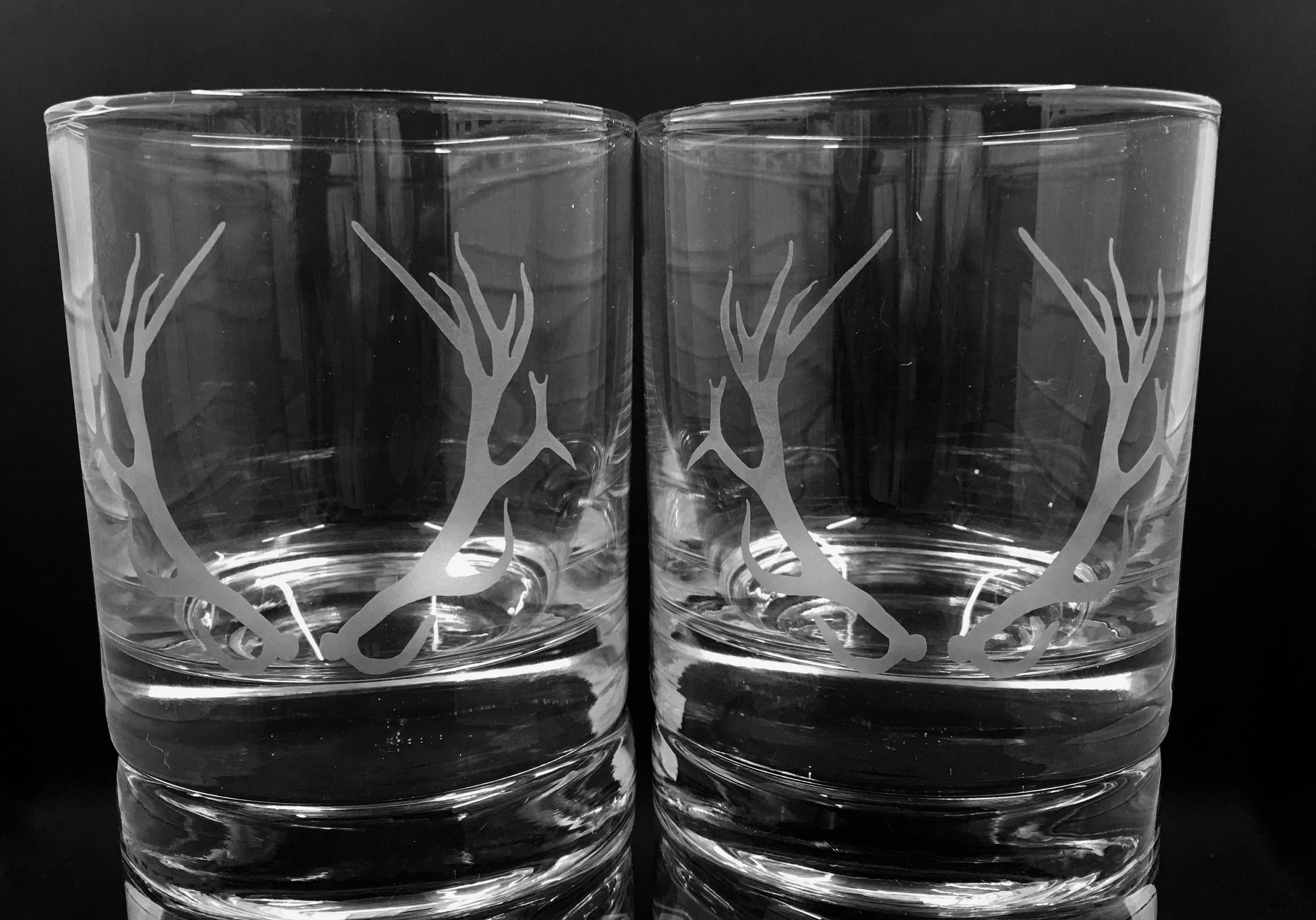 Whiskey Glass Etched Whiskey Glasses Deer Rack Rocks Etsy