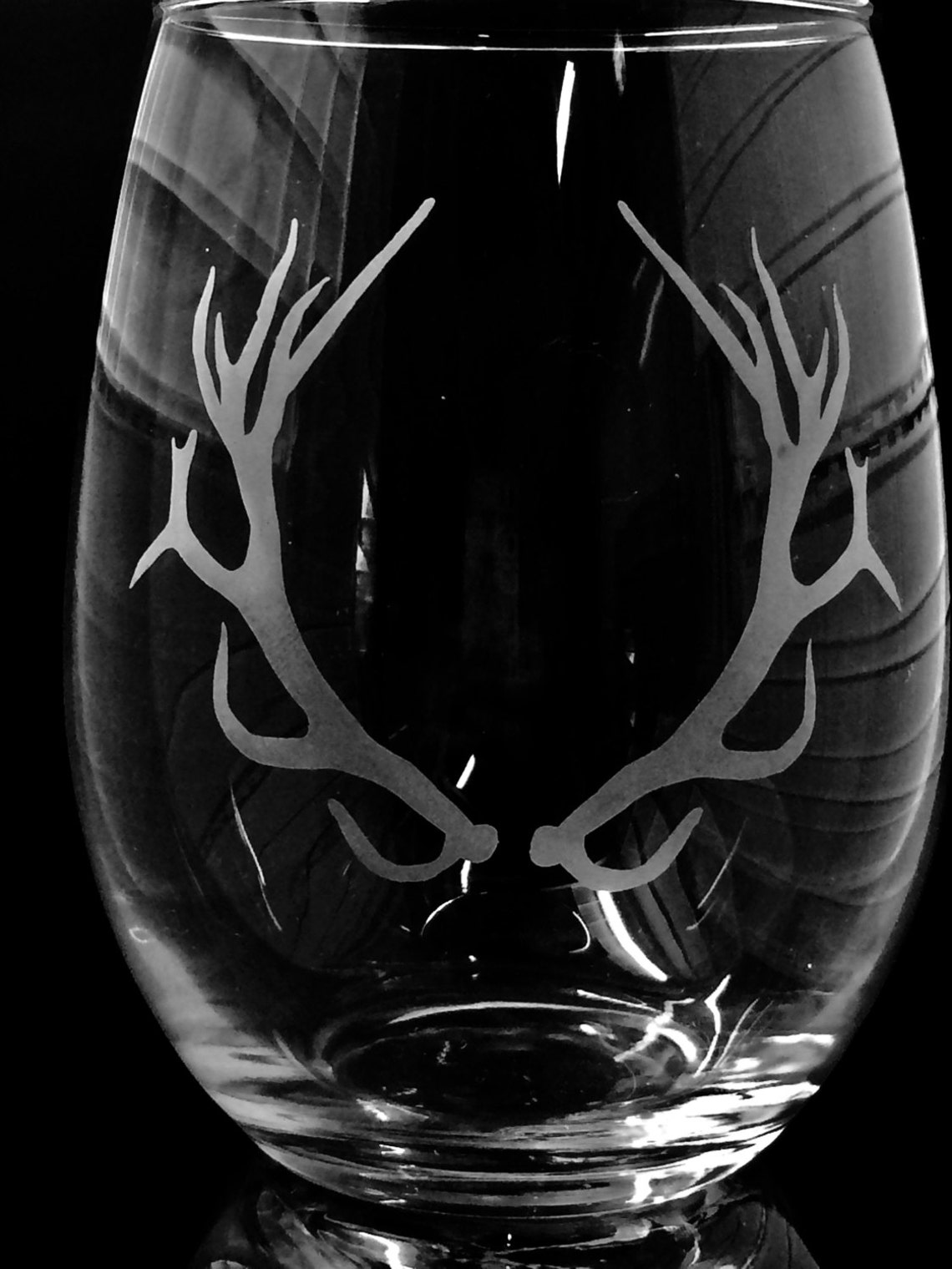 Stemless Wine Glasses Etched Wine Glasses Deer Rack Wine Etsy