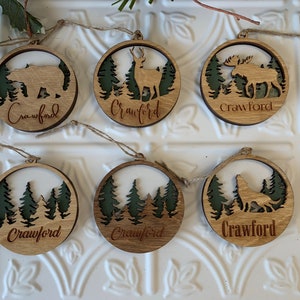 Personalized Ornaments, Family Name Ornaments, 3D Personalized Wood Ornaments, Personalized Wood, Laser Cut Engraved, Woodland Ornaments