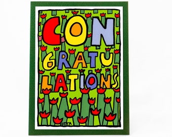 Funny Congratulations Card. Floral congrats card. Wedding New baby. Single card. Blank inside.