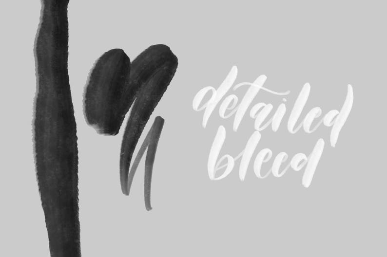 May include: Black and white abstract brushstrokes with the text "detailed bleed" in white.