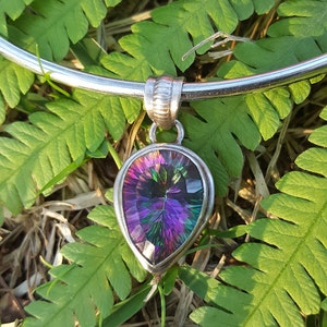 Mystic Topaz Necklace Sterling Silver Bar Necklace Interchangeable Pendant Rainbow Natural Topaz Gemstone