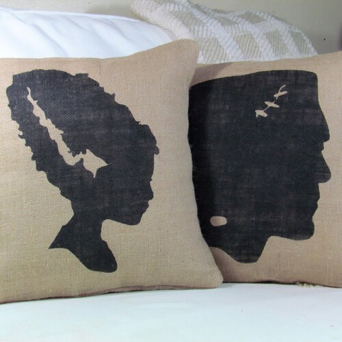 Halloween Pillow, Frankenstein Pillow, Bride of Frankenstein, Burlap Pillow, Halloween Decor, Fall Decor, Frankenstein Monster Pillow