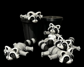Trash Panda Raccoon with trash can articulated 3D printed figure figurine