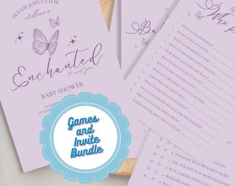 Paquete de invitación y juego para baby shower personalizado Enchanted to Meet You, Baby Shower rápido, paquete de invitación y juego para baby shower digital Enchanted