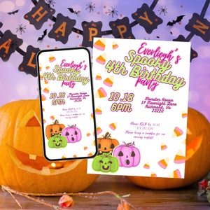 Editable Halloween Birthday Party Invitation, Digital Invite with Bonus Printable version, Kids Halloween, Kids Halloween Birthday, Canva