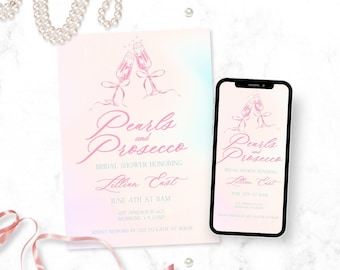 Custom Pearls and Prosecco Bridal Shower Invitation, Petals and Prosecco Bridal Shower print and digital template