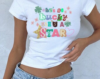 So Lucky Baby-T-shirt, shirt in Y2K-stijl