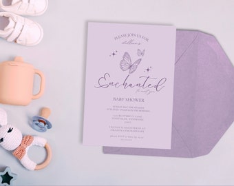 Invitación personalizada al baby shower, Swift Baby Shower, Encantada, Invitación digital al baby shower, baby shower morado, mariposa