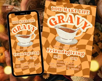 Editable Friendsgiving Invitation, Digital Invite with Bonus Printable version, Cozy Thanksgiving, Canva