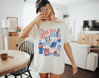 Americana 4. Juli Komfort Farben T-Shirt, Vaterländisches Grafikhemd, westliches amerikanisches Hemd