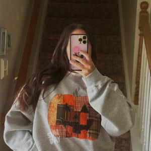 Patchwork-Kürbis-Sweatshirt, Halloween-Patchwork-Sweatshirt mit Rundhalsausschnitt, süßes Jack-o’-Lantern-Sweatshirt Bild 4