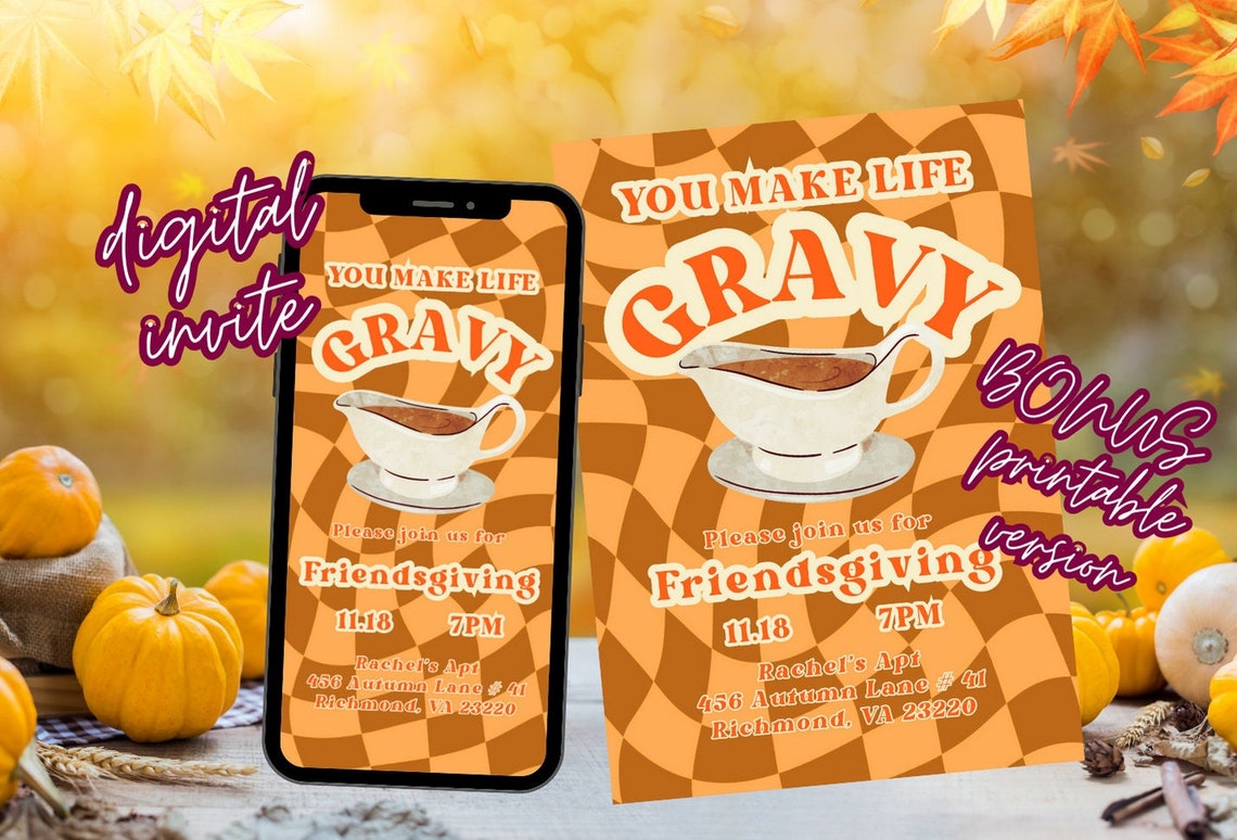 Editable Friendsgiving Invitation, Digital Invite With Bonus Printable ...