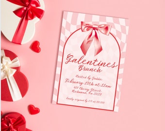 Editable Galentines Invite, Bow Galentines Day Brunch Printable Invite with textable evite
