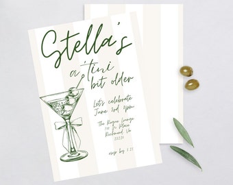 Editable A Tini Bit Older Birthday Invite, Martini Theme Party digital and printable invitation